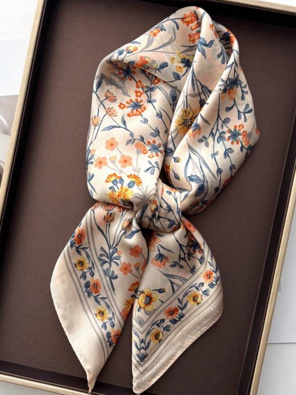 Floral Khaki Scarf - Elegant Women's Accessory | 27.5”